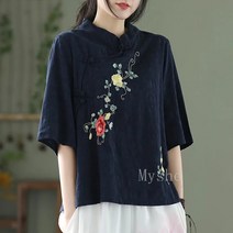 [Myshe]여성 여름 루즈핏 반팔 반팔 블라우스 rt3 S100721
