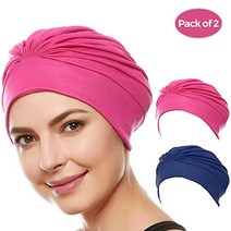 Beemo Women’s Swim Bathing Cap Turban Polyester Latex Lined-2pk HP/NA null, 1, 2pk - Navy/ Hot Pink