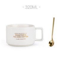세라믹 머그잔 숟가락 커피 우유 차 손잡이 도자기 컵 커플 물 참신한, 01 R With Spoon_01 320ML