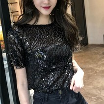 HOT 블링블링 스팽글 눈에 띄는 반짝이 티셔츠 반팔티