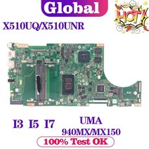 X510UQ 메인 Vivobook 15 X510 X510UN X510UA X510UNR X510UF F510U VM510UA X510UR S510UN S5100U 노트북 마더 보드, I7-7500U 940MX MX150