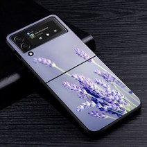 전화 케이스 삼성 galaxy z flip3 flip4 5g 블랙 coque z 플립 3 4 하드 pc 럭셔리 커버 zflip3 funda 보라색 라벤더 꽃