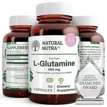 미국 Natural Nutra L 글루타민 500mg 캡슐 BCAAs 아미노산 보충제 필수 근육 빌더 회복 및 기억 집중 뇌 위장 건강 지원 50개