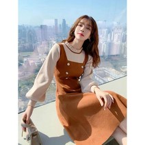 ANYOU 여성 니트원피스 롱 루즈핏 원피스