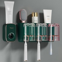 나이스나 다용도 패밀리 칫솔걸이 +컵, 03 칫솔꽂이 3인용+치약디스펜서, 그린