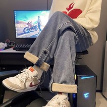 와이드 일자핏 기모 버튼 포인트 데님 팬츠 MJ995