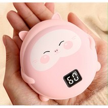 1+1 대용량 10000mAh 귀여운 캐릭터 충전식 손난로 5핀 C타입 가능 양면발열 충전용 전기 전자 핫팩 보조배터리 휴대용 어린이 커플 연인 졸업 신년 선물, 핑크+브라운