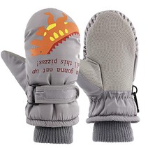 아동용 겨울 스노우 장갑 남아용 방수 스키 장갑 플리스 안감 유아 여아용 방풍 따뜻한 장갑 스노보드 야외 스포츠용 (A-블루 공룡 M(만 4-6세)), A-Grey dinosaur