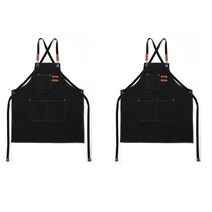 라이프핵 남녀공용 고급 재질 캔버스 바리스타 미용실 포켓 앞치마 2개입, 블랙+블랙