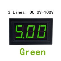 디지털 전압계 전류 측정기 테스터기 0.563939 미니 led 감지기 dc 0 100v 12v 24v 용량 모니터 오토바이 자동차 용 볼트 패널 미터, 3선-녹색