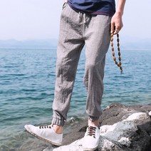 빅사이즈 남성 면마 롱 팬츠 봄 여름 가을 심플 오버핏 남자 긴 바지 men linen pants XK0417