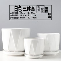 꽃 냄비 세라믹 대형 초대형 특별 홈 클리어런스 트레이 크리 에이 티브 거미 난초 플라스틱 녹색 무 작은 즙이 많은 화분, 라인 V자형 쓰리피스 화이트, 큰