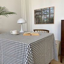 목화베리 파스텔체크 식탁보 코튼 홈까페 빈티지컷팅 캠핑테이블보, 그레이체크, 160*90
