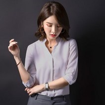 링클프리셔츠 구김없는 여성 셔츠 전문 흰색 여름 게스트 모양 논아이론 링클프리 7부 소매 브이넥 오피스룩 고상한