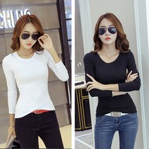 일월전빵 봄 가을 간절기 1+1 여성용 슬림핏 무지 레이어드 긴팔티셔츠 B-C025-2