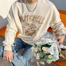 곰돌이 스케치 프린팅 오버핏 박시 맨투맨 목안늘어나는티 3color