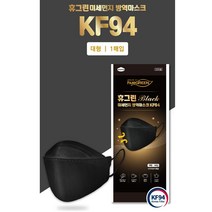 휴그린 마스크 KF94 블랙 대형 100매 미세먼지 차단 황사 방역 성인용 개별포장, 100개입, 1개