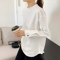 모어가든 여성 긴팔 티셔츠 기본티 라운드 무직 루즈핏 심플 면 흰티 어너티셔츠 긴소매티 소매단추