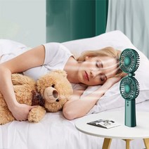 [당일발송] 듀얼팬선풍기 대용량 4000mAh 휴대용선풍기 접이식 탁상용 손풍기 저소음 핸드형 회전, 그린
