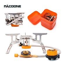PACOONE 방풍 캠프 스토브 캠핑 가스 스토브 휴대용 접이식 스토브 버너 야외 배낭 하이킹 및 피크닉, With Converter