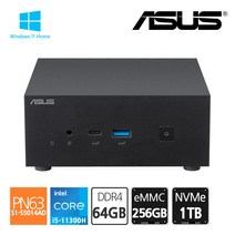 에이수스 ASUS PN63 미니PC i5-11300H Win11 RAM 64GB + eMMC 256GB + SSD NVMe 1TB