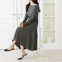 러블보니 / 입술 보트넥 셔링 에이라인 롱원피스 3컬러