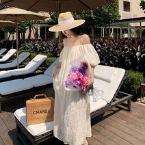 다낭원피스 동남아원피스 프렌치 나시 바캉스룩 오프숄더 비치 시어커서 빅사이즈 루즈핏 퍼프 볼륨