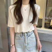 반목 니트 홀가먼트 반팔 루즈핏 피마코튼 라운드넥 스웨터 니트 케이블 티 이너