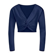 Tanzmuster ® 여아용 긴소매 발레 크롭 탑 - Mia - 매우 부드럽고 내구성 있는 면 혼방, 116/122 (6-7 years), 09 Navy Blue