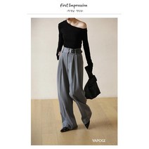 YAPOGI 와이드 팬츠 2023 봄 초가을 패션 양복 바지 하이웨이스트 착지 바지