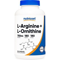 Nutricost L-Arginine L-Ornithine 750mg 다이마타이즈 L-아르기닌 L-오르니틴 750mg 180캡슐