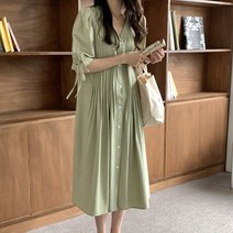 타니즈 칼라임 핀턱 셔츠 미디원피스