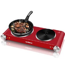 CUSIMAX 요리용 전기 핫 플레이트 더블 버너 1800W, 레드