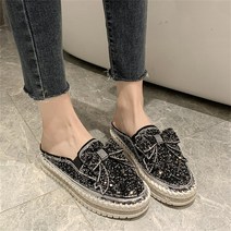 ANYOU 여성 블링블링 글리터 리본 키높이 4cm 뮬 슬리퍼 M228