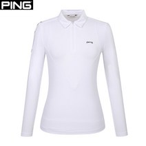 핑 핑(PING) 골프웨어 봄 화이트 여성 메쉬 패치 카라 긴팔 티셔츠 121B1TO056_WH