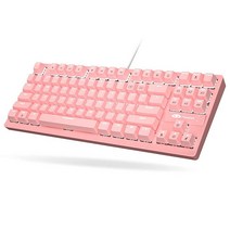 핑크 기계식 키보드 게이머 게이밍 화이트 백라이트 유선 TKL 87키 블루 스위치 PC 컴퓨터 노트북 PS4 Xbox MAC Windows용 (핑크), Pink White