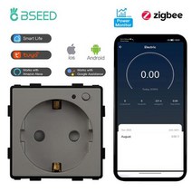 BSEED-Zigbee 스마트 플러그 전원 모니터링 인터넷 소켓 전기 벽면 콘센트 Tuya Smart Life Google Alexa 무선 제어, Gray_100-240V