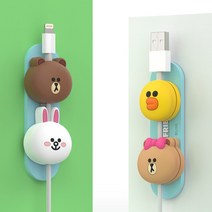 라인프렌즈 페이스 마그네틱 케이블 홀더 브라운 초코 코니 샐리 4개 캐릭터 세트 구성