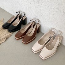 여성용 슬링백 각진코 굽9cm 절개 가보시 펌프스굽