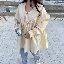 [비비애르]이중 프릴 리본 긴팔 블라우스 셔링 미니원피스 러플카라 러블리한코디