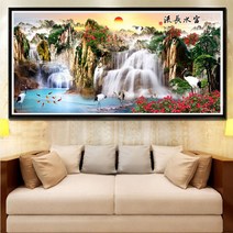 풍경 흐르는물 돈들어오는 그림 거실 사무실 보석십자수 재료 세트 diy, 190x80cm 전체 원형 큐빅