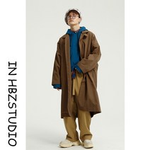 트렌치 코트 남자 미디 롱 와이드 카고 칼라 재킷