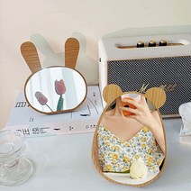 월드온 캐릭터거울 애니멀거울 동물거울 탁상거울 화장거울 원목거울 장식용 인테리어 거울 미러, 토끼