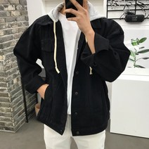 용된다 남자 탈부착 오버핏 데님 후드 청자켓