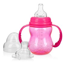 Nuby 3단계 트라이탄 와이드 넥 그로우 위드 미 흘림 방지 병 컵 226.8g 8온스 청록색, Pink