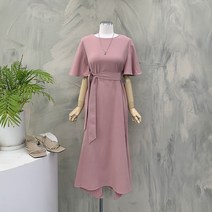 [신상무배]솔리 날개 소매 밑단 슬릿 절개 롱 원피스