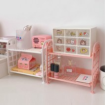 파스텔 미니 2단 선반 인테리어 소품 정리 다용도 수납 보관 책상 데스크 꾸미기, 핑크