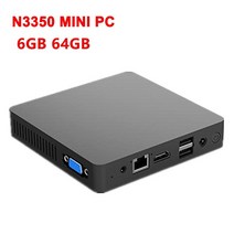 팬리스 미니 PC 인텔 셀러론 N3350 윈도우즈 10 6GB RAM ROM 128GB SSD 1000M LAN WiFi BT4.0 VGA 데스크, 04 EU, 01 6G 64G With Bracket