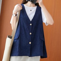 FANSYLI 여성 봄여름 면 마 베스트 캐주얼 베스트