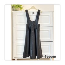 티피/Teepie 여성용 와이드 숄더 스트랩 서스펜더 스커트 가죽 스커트 프렌치 드레스